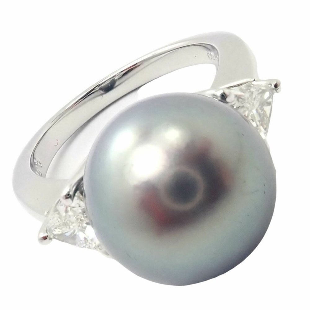 Rare! Mikimoto Platinum .5ctw Diamond 12mm Tahitian South Sea Pearl Heart Ring